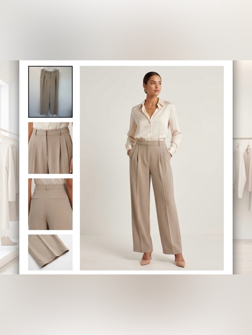 NWT Aritzia Effortless Pant Wide-Leg High-Rise Marcona Beige Trousers Size 12